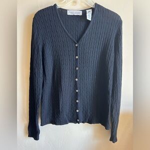Valerie Stevens Black Cardigan 100% Merino Wool